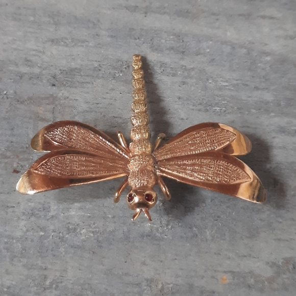 Vintage 18K Yellow Gold Ruby Custom Dragonfly Brooch Pin - Picture 4 of 15